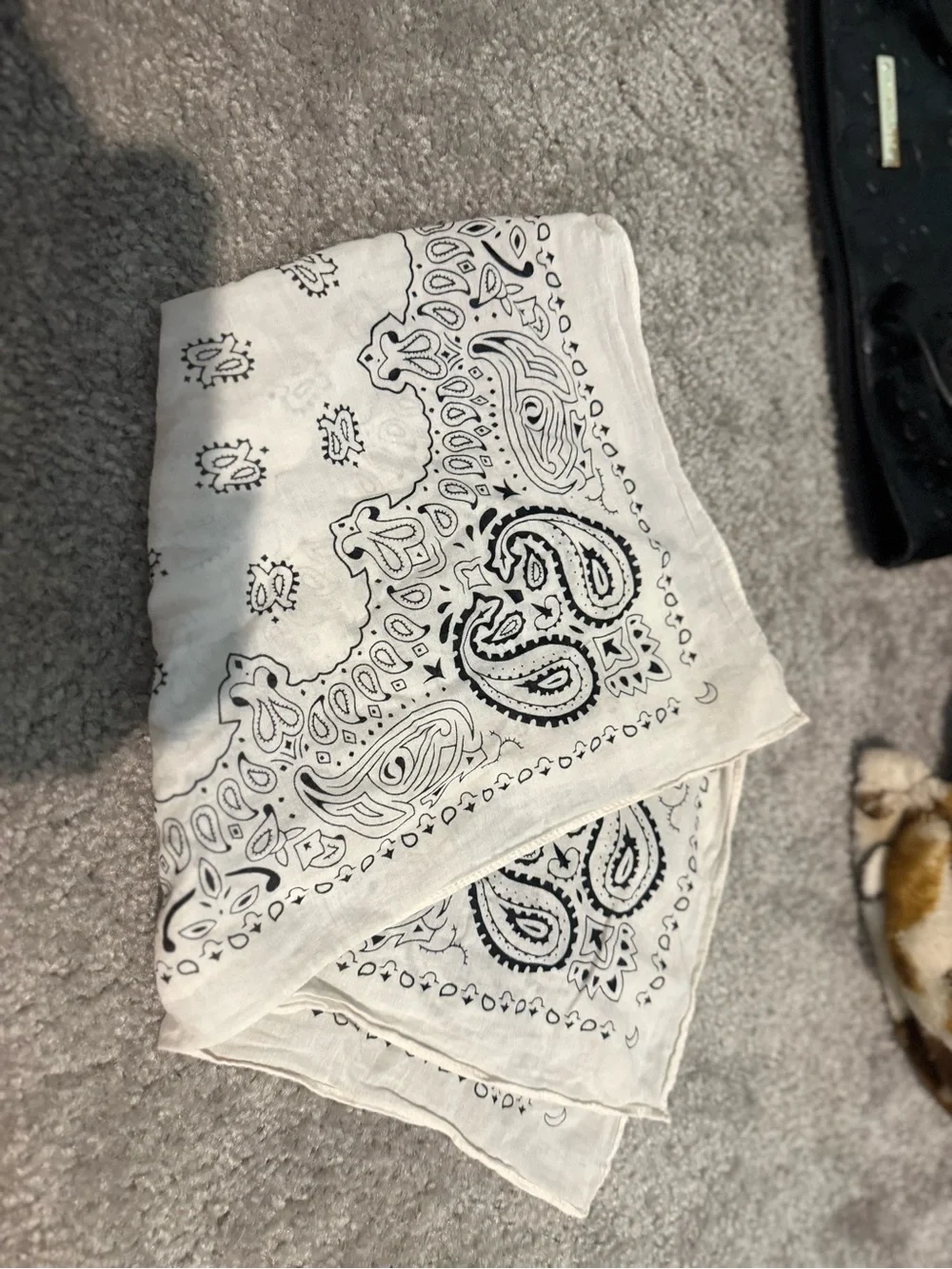 White Bandana Scarf with Black Paisley Print